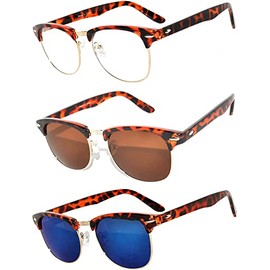 OWL 3 Pack Semi-Rimless Metal Plastic Sunglasses Womens Mens UV400 Protection Smoke, Tint, Mirror Lens Retro Sunglasses