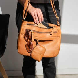 Lavalen Leather Shoulder Bag Women's Medium Size - Women's Handbag Medium Size Multiple Compartments - Bag Women's Shoulder Bag - Handbags for Women - Crossbody Bag Women - Leather Bag Women, Cognac