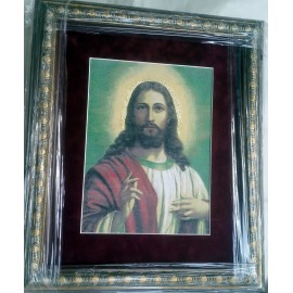 Christian Art, Framed Art work. WOVEN Tapestry Fabric ( Not Printed to paper )