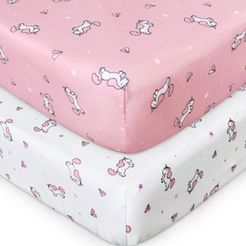 Bassinet Fitted Sheet(33" x 20"), Bassinet Sheets 2 Pack, Compatible with Most Bedside Sleeper Bassinet, Bassinet Sheets with Ultra Soft Microfiber Surface, Pink Print
