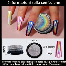 BISHENGYF Polvere olografica cromata, 1 g, effetto laser a specchio, iridescente, pigmenti glitterati per nail art in gel