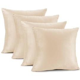 LANE LINEN Throw Pillow Inserts Pack of 4-18 x 18 Inches Cream Velvet Pillows for Sofa, Couch and Bed - Indoor Decorative Pillows