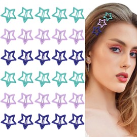 30Pcs Metal Snap Hair Clips Star Clips, 3 Bright Colors Snap Hair Clips for Women Girls 1.18inch Acrylic Clip Barrettes for Women Thin Hair No Slip for Hair Salon Hair Styling or Gifts