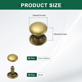 uxcell 50 Sets Double Cap Leather Rivets, 10x10mm Round Cap Metal Studs Rivets for Leather Craft Repair DIY Purse Belts Bags Shoes, Bronze