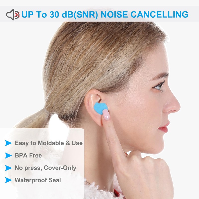 Ear Plugs for Sleeping, 16 Moldable Noise Cancelling Silicone Earplugs