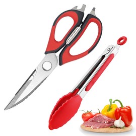 Kitchen Shears Heavy Duty for Food,Korean Barbecue Scissors and Tongs Set,Korean BBQ Tongs and Scissors for Grilling Cooking,Kitchen Tongs and Shears for Cutting Meat,Chicken,Turkey,Bacon,Vegetables