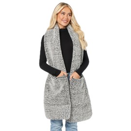 OHS Teddy Fleece Pocket Scarf, Super Soft Fluffy Scarf for Women Hand Neck Warmer Scarf Gifts for Women Warm Cosy Thermal Winter Scarf with Pockets, Charcoal Grey