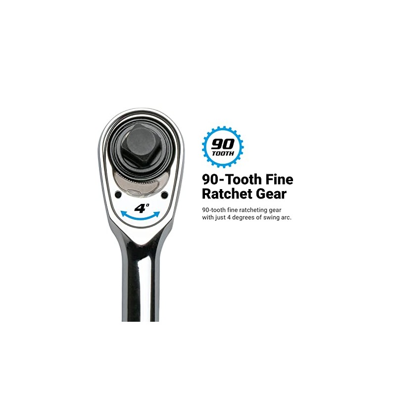 Capri Tools Fine 90-Tooth Ratchet Set, Ergonomic Soft Grip, 1/4,