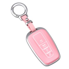 OFF WE GO for Toyota Key Fob Cover with Keychain, Zinc Alloy and TPU Protection Key Case for 2018-2025 Toyota Camry RAV4 Highlander Avalon C-HR Prius Corolla GT86 Smart Key Holder, Pink