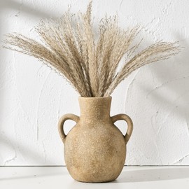 SIDUCAL Rustic Ceramic Farmhouse Flower Vase with 2 Handles, Terracotta Vase, Decorative Pottery Flower Vase for Home Decor, Table, Wedding, Living Room, Shelf Decor, 7.3 Inch, Brown