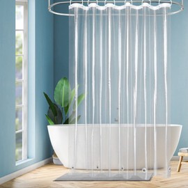 EurCross Transparent Shower Curtain 180 x 200 cm with 5 Magnets Bottom for Bathtub, Anti-Mould, Waterproof Shower Curtains, Plastic PEVA Bath Curtain for Bathroom with 12 Hooks