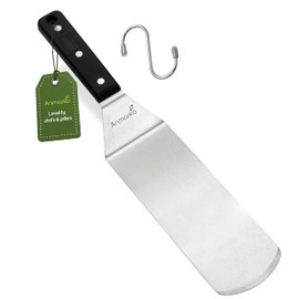 Anmarko Metal Spatula with ABS Handle, Stainless Steel Food Spatula with Black Handle and Hanging Hook