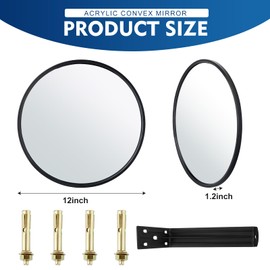 Maitys 2 Pcs Convex Mirror Acrylic Safety Security Traffic Corner Mirrors Adjustable Wide Angle View with Fixing Bracket for Indoor Outdoor Garage School Classroom Warehouse(12 Inch)