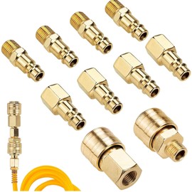 Zhixifan Euro Compressed Air Coupling 1/4 Inch, Pack of 10, 1/4 Inch Air Connection, Quick Coupling, for Hoses, Fittings, Air Hose, Compressor - Gold