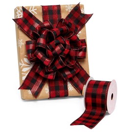 2 1/2" X 10 Yards Red/Black Gingham Wired Ribbon Christmas