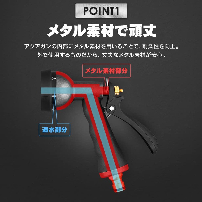 アイリスオーヤマ ホースリール パーツ 散水ノズル アクアガン ブラック メタルタイプ アクアメタルガン ガーデン 簡単水量調節