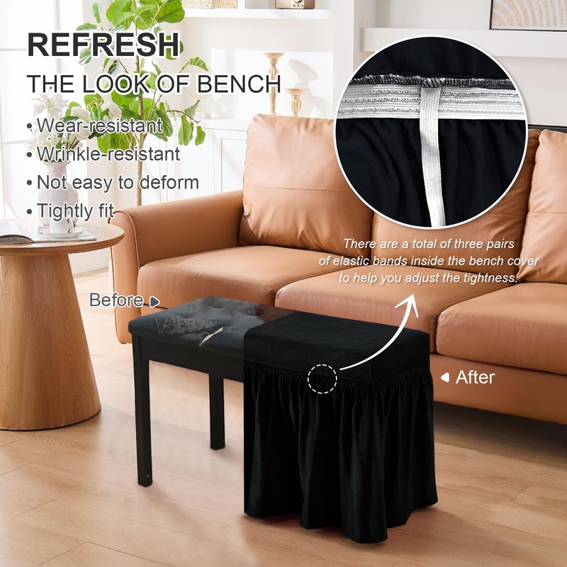NICEEC Spandex Stretch Piano Bench Cover with Skirt Removable Ottoman