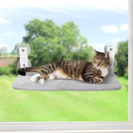 Large Cat Hammock Window, 52 x 30 cm, Cat Bed Window with Removable Plush Mat, Foldable Hammock Cat Window, Stable for Cats, Cats Hammock with 4 Strong Suction Cups, Holds 25 kg (Grey)