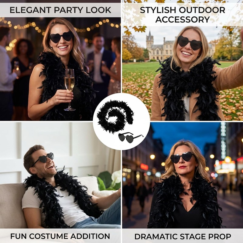 Black Feather Boa, Feather Boas, 200cm Black Feather Boas with