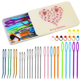 FTEVEN 36pcs Big Eye Blunt Needles, Plastic Big Eye Needles, Yarn Needles, Big Eye Bent Tapestry Needles with Colorful Plastic Knitting Stitch Markers for Knitting Crochet Sewing