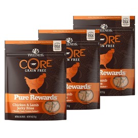 WELLNESS CORE (3 Pack) Natural Grain Free Dog Treats, Soft Jerky Bites, 4-Ounce Bag