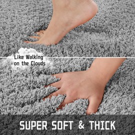 Yimobra Fluffy Plush Bath Rug, Super Shaggy Soft Comfortable Non Slip, Water Absorbent Microfiber Bath Mat, Dries Quickly, Machine Washable Thick Bathroom Rugs for Shower, 56"x 24", Pure Gray