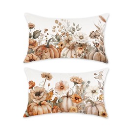 TAJWE Fall Pillow Covers 12x20 Inch Set of 2 Pumpkins Autumn Floral Pillowcases Farmhouse Decorative Seasonal Thanksgiving Harvest Cushion Cases for Sofa Couch Home Decor