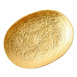 Arita Ware 476300 Pottery Kiln Arabesque Carving Oval Plate, 6.3 x 4.7 inches (16 x 12 cm), Gold Coating, Made in Japan