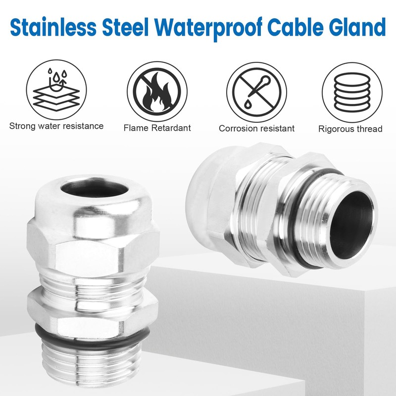 2 Pcs 1/4" NPT Stainless Steel Waterproof Cable Gland, IP68