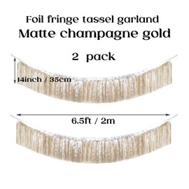 Premium Matte Champagne Gold Fringe Tassel Banner for Party Decoration -4 Layers Thick, 2 Pack | LILF Superior Tinsel Garland Party Streamer for Birthday Wedding Graduation Christmas Decoration