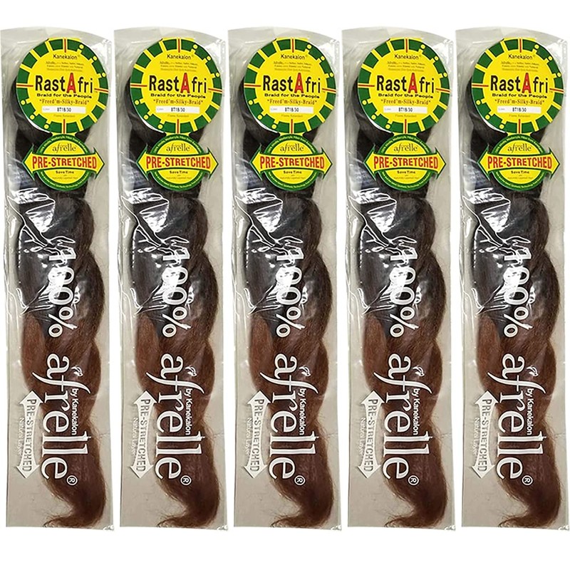 RastAfri Pre-Stretched Silky Braiding Hair (5 Single Packs, #BT 1B/30)