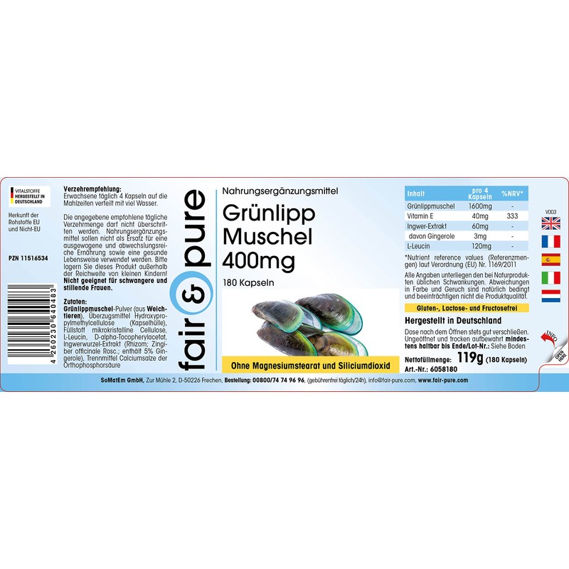 Fair & Pure® - Grünlipp Muschel 400mg mit Ingwer -