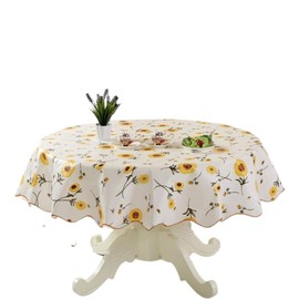 CHENGZI 180cm Round Hotel Tablecloth Pure Color Restaurant Tablecloth Polyester Fabric Tablecloth Home Dinner Table Cloth,Washable Table Cover for Bridal Shower Wedding Party (SUN)