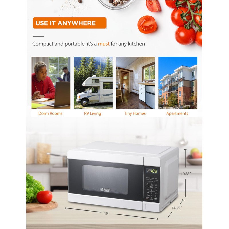 Commercial CHEF CHM990W 900 Watt Counter Top Microwave Oven, 0.9