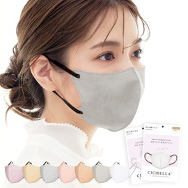 CICIBELLA Bicolor Mask, Non-Woven Fabric, 3D, Bicolor, Cool Mask, Face-Slimming, Fashionable, 3D Mask, Small, Ear-Friendly, Skin-Friendly, 20 Pieces, Disposable, Color Mask, Sky Gray/String Black