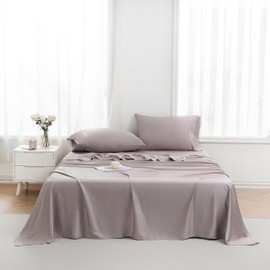 L Linen World 400TC Queen Sheets, Rayon Derived from Bamboo, Cooling Bed Sheets Set,Deep Pocket Up to 16", 4 Pieces Silky Soft, Breathable Bedding Sheets & Pillowcases,Mauve