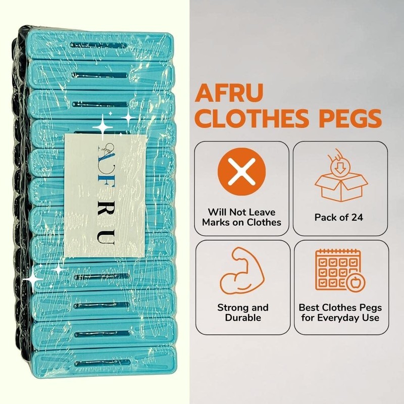 Afru Clothes Pegs - 24pcs Per Pack - Strong Grip,