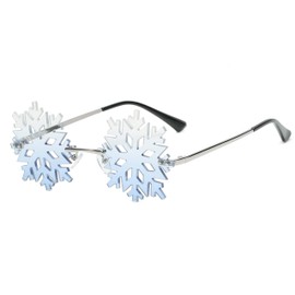 YAMEIZE Snowflake Shape Rimless Sunglasses Novelty Unique Party Eyeglasses Christmas Fun Glasses for Women Men (Clear&Blue)