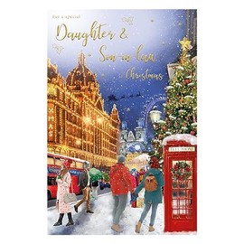 Special Daughter and Son-in-Law Christmas Card - Snowy London City Scene Embossed with Foil and Flitter Details - By International Cards and Gifts