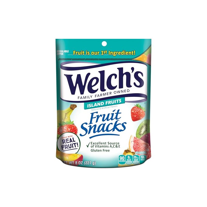 Welch's Fruit Snacks, Island Fruits Snack Pack, Gluten Free, 8oz