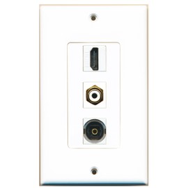 RiteAV Single Gang HDMI RCA and 1 x Toslink Optical Port White Wall Plate OVERSIZED Jumbo MIDI
