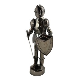 Threestar 11" Polished Metal Knight Statue Holding Sword