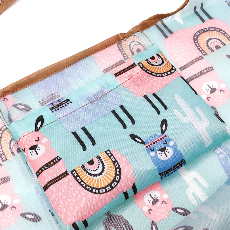 allydrew Large Foldable Tote Nylon Reusable Grocery Bag, Llamas