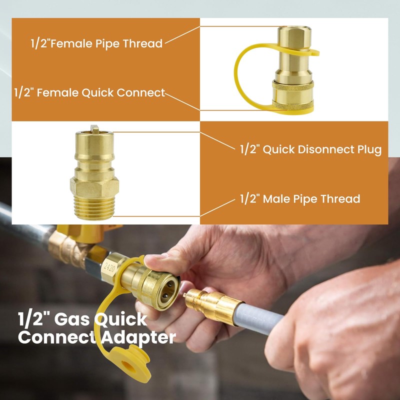 ZDRU 1/2 Inch Natural Gas Quick Connect Fittings with Male