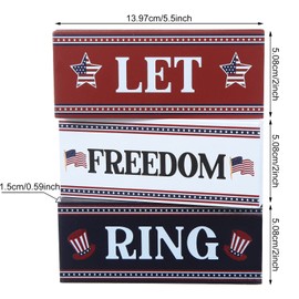 4 Pieces Patriotic Wood Blocks, 4th of July Wood Decoration God Bless America Let Freedom Ring Wood Signs for Tiered Tray Mantel Decor Home Decor (Star)