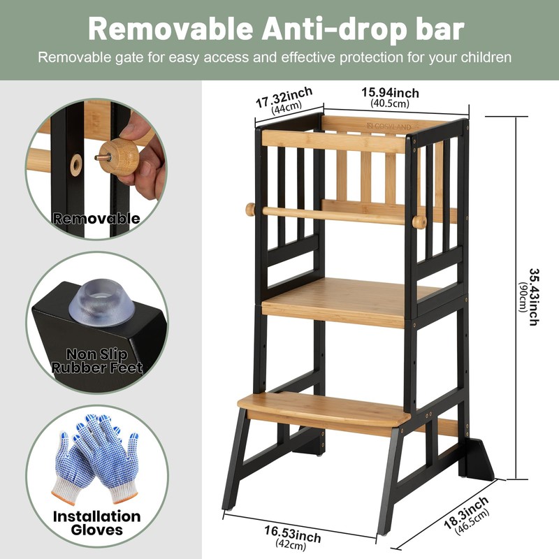 COSYLAND Toddler Standing Tower - Adjustable Height Toddler Kitchen Stool