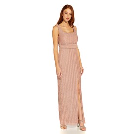 Adrianna Papell Women's Metallic Long Gown, Rose, 4