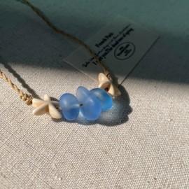 Pepeluali 3 Sky Blue Stone Sea Glass Necklace Adjustable Necklace Beach Glass Necklace Sea Glass Jewelry Simple Necklace Everyday Necklace Summer Gift, Inspirational Gifts for Women, Mom, Sister