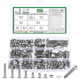 327 Pcs M5 Screws Set, Countersunk Bolts and Nuts, Flat Head Machine Screw Nuts and Bolt with Washers, Cross Head screws solts and nuts Assortment Kit(M5, Silver)