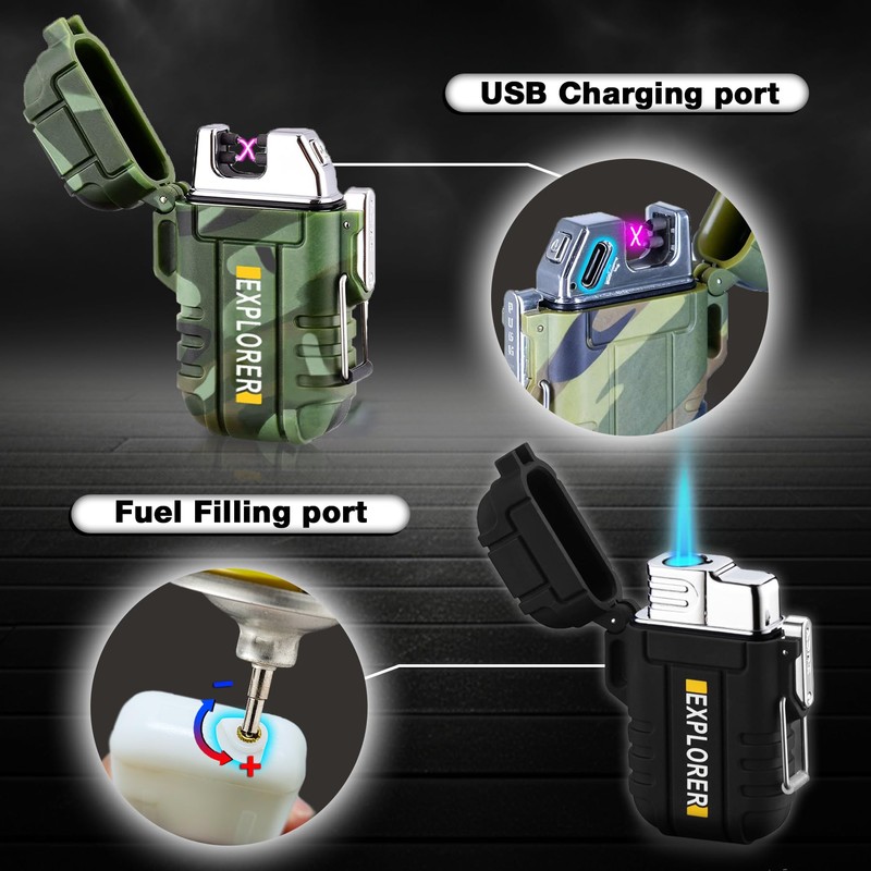 2 Pack Waterproof Lighter Outdoor Windproof Torch Lighters Dual Arc